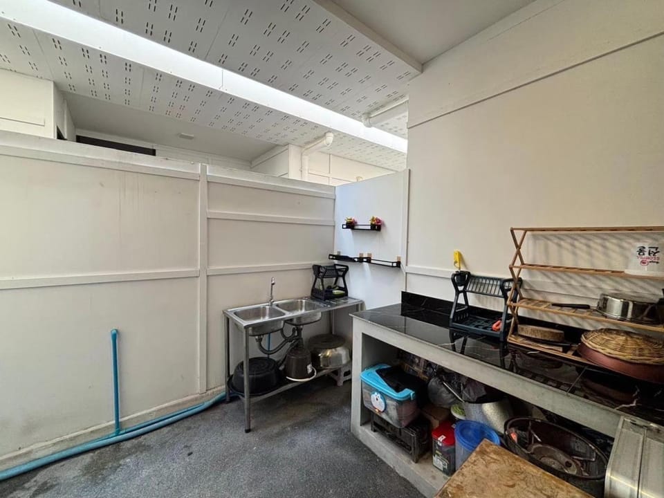 Kitchen or kitchenette, stove
