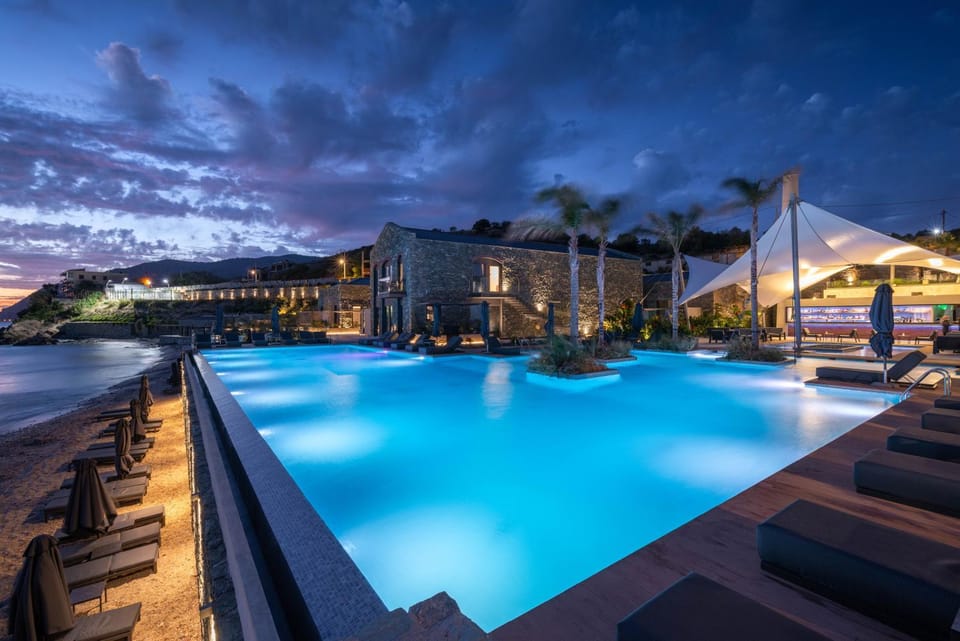 Property building, Night, Pool view, Swimming pool