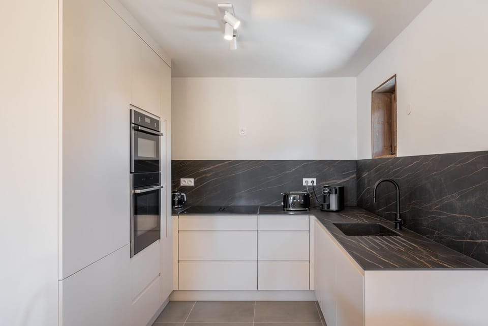 Kitchen or kitchenette, stove