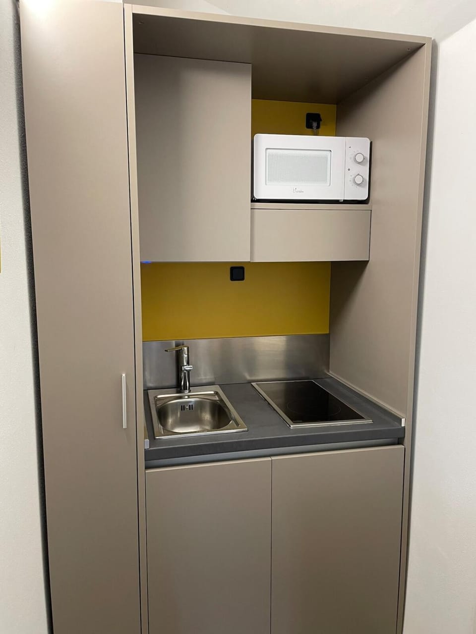 Kitchen or kitchenette, microwave