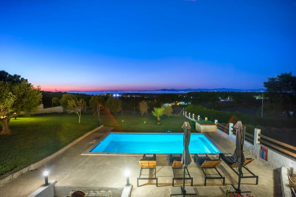 Property building, Night, Natural landscape, Pool view, Swimming pool, Sunset