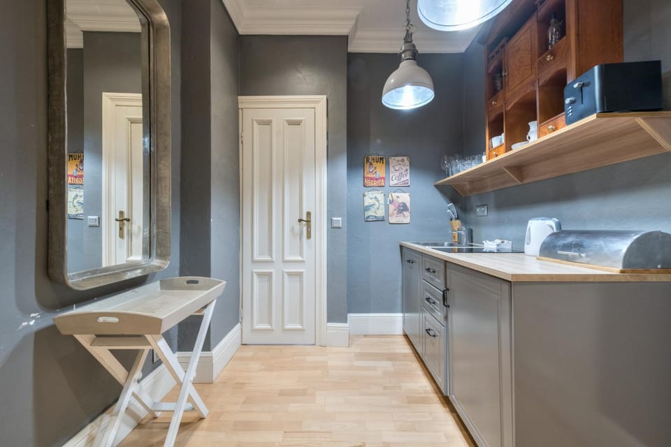 Kitchen or kitchenette, stove