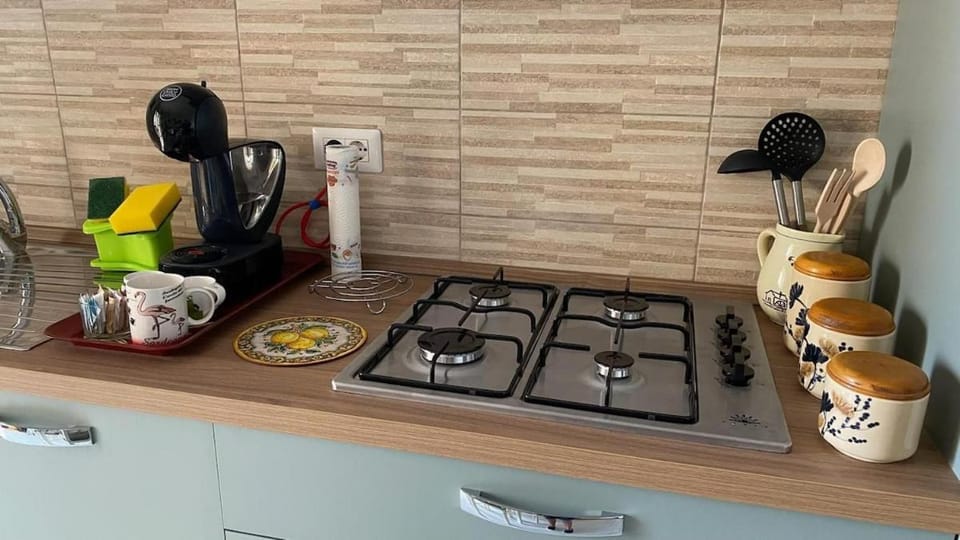 Kitchen or kitchenette, stove