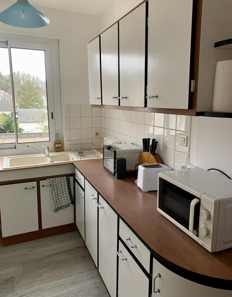 Kitchen or kitchenette, oven, toaster