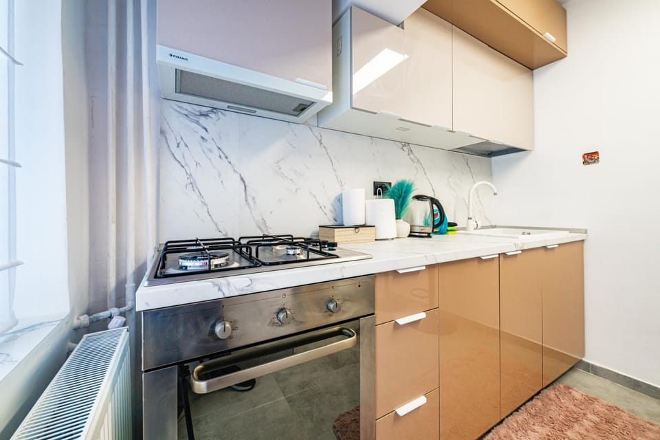 Kitchen or kitchenette, stove