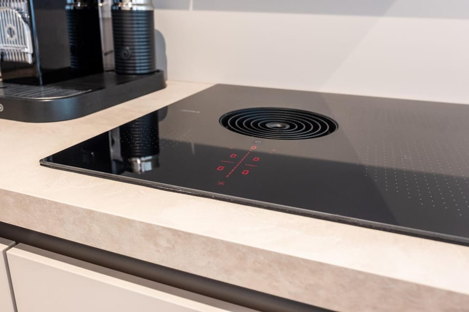 Kitchen or kitchenette, stove