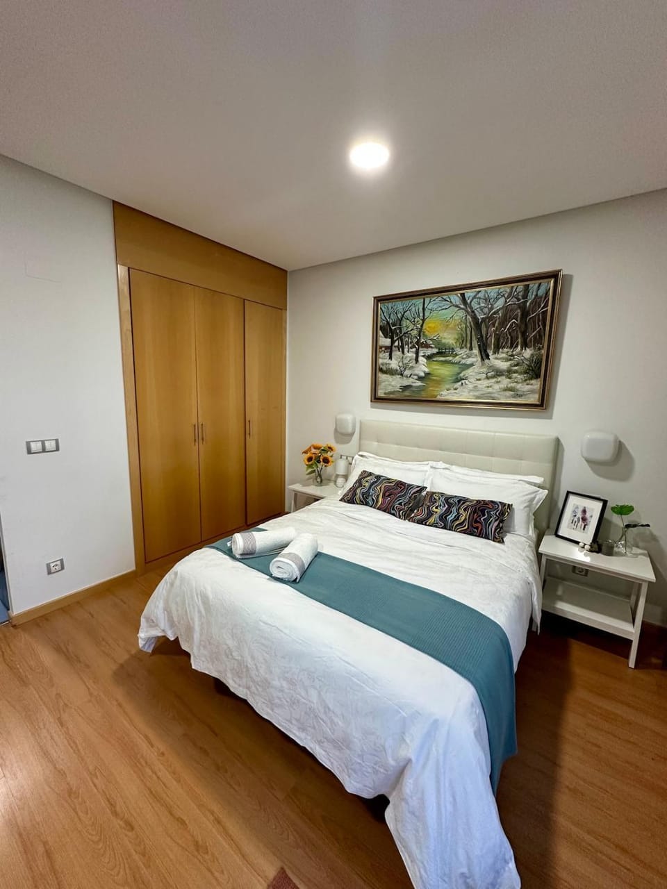 Bed, wardrobe