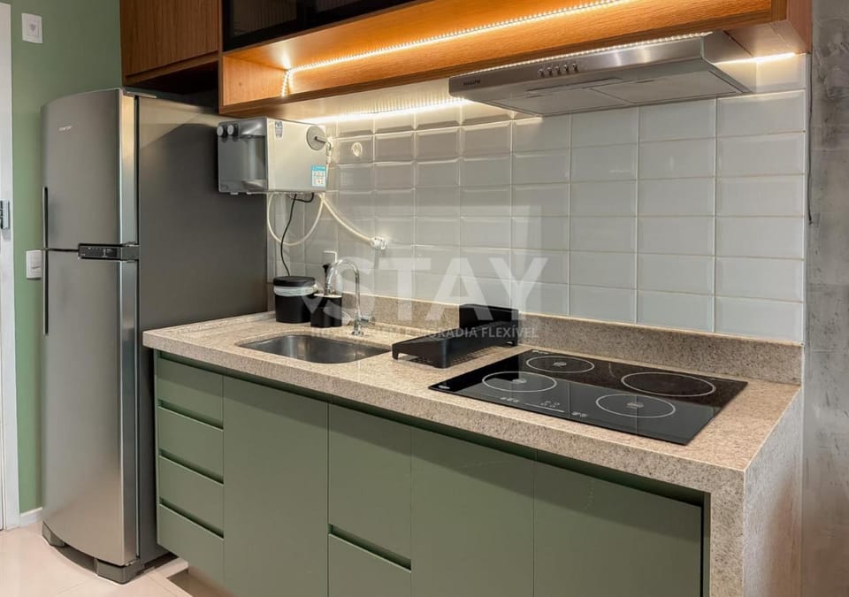 Kitchen or kitchenette, stove