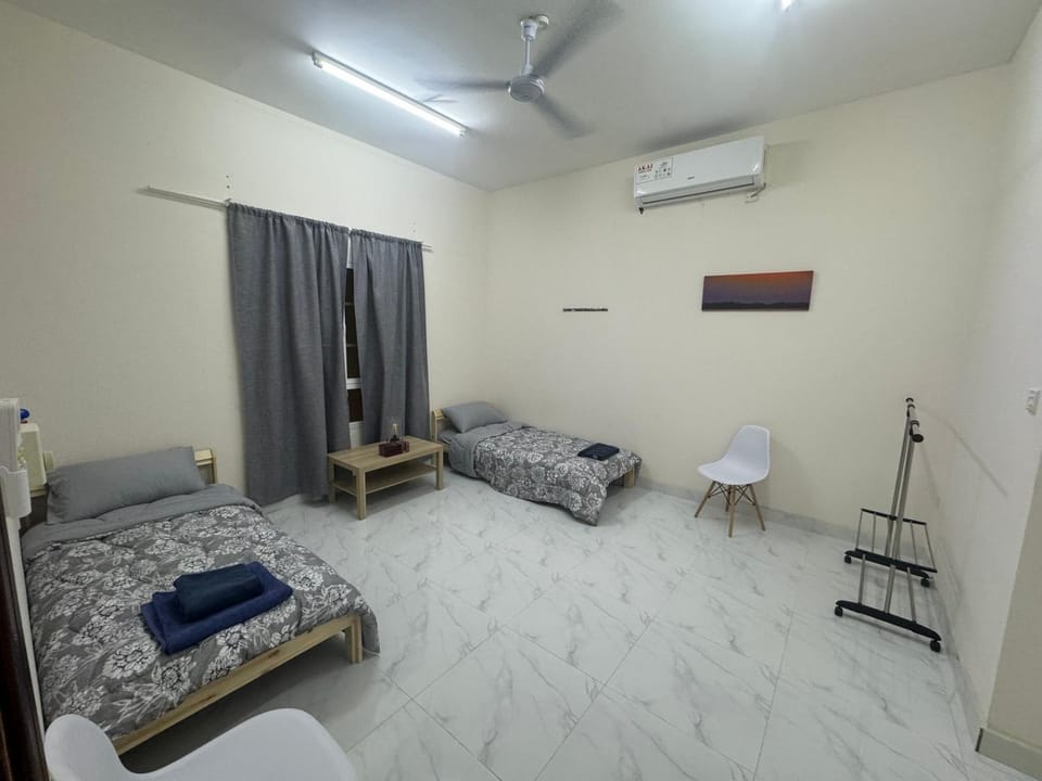 Bed, Photo of the whole room, Bedroom, towels, air conditioner