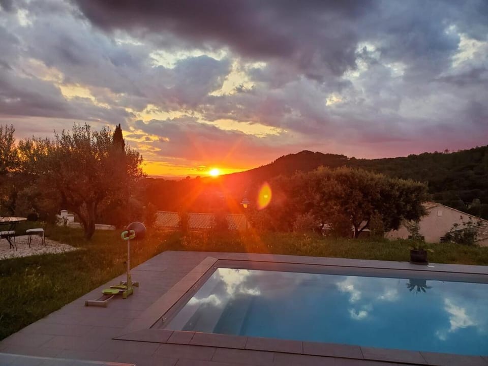 Natural landscape, Mountain view, Pool view, Sunset