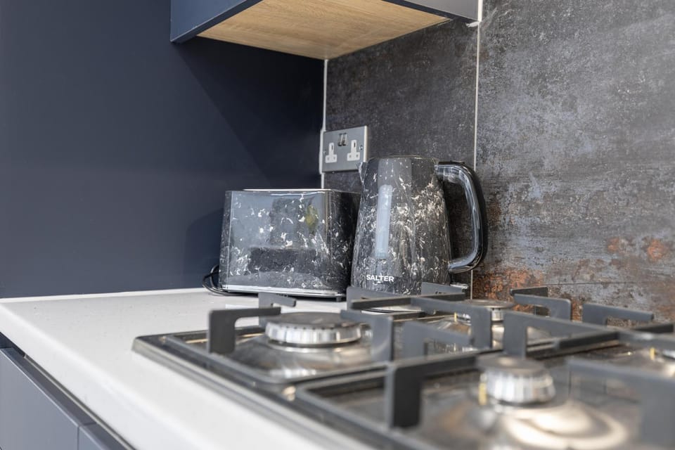 Kitchen or kitchenette, stove