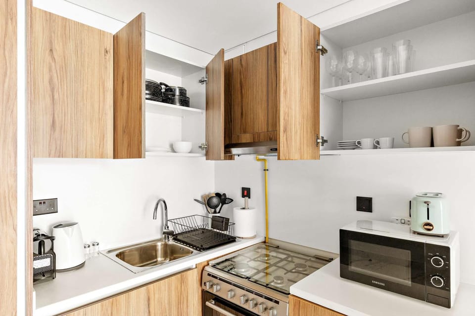 Kitchen or kitchenette, stove