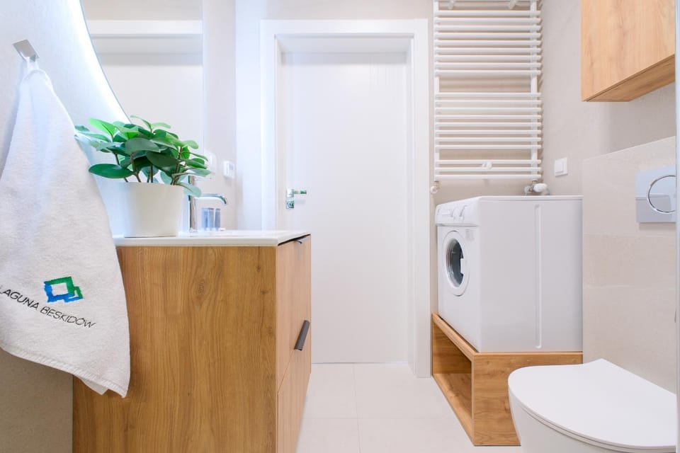 Toilet, Bathroom, towels, washing machine