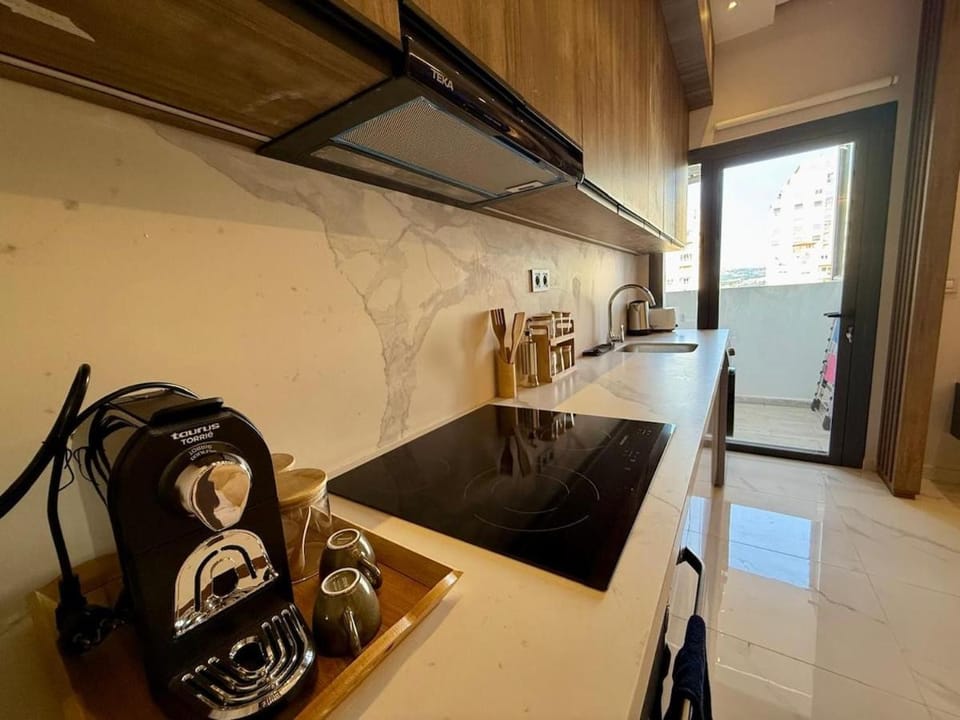 Kitchen or kitchenette, stove