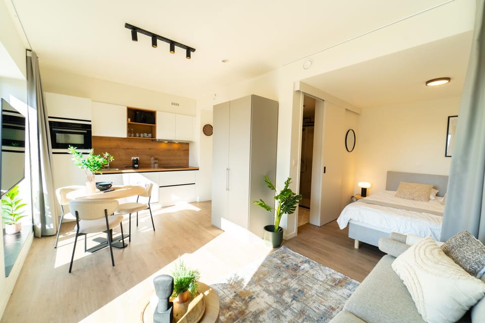 Bed, Kitchen or kitchenette, Living room, Photo of the whole room, Dining area