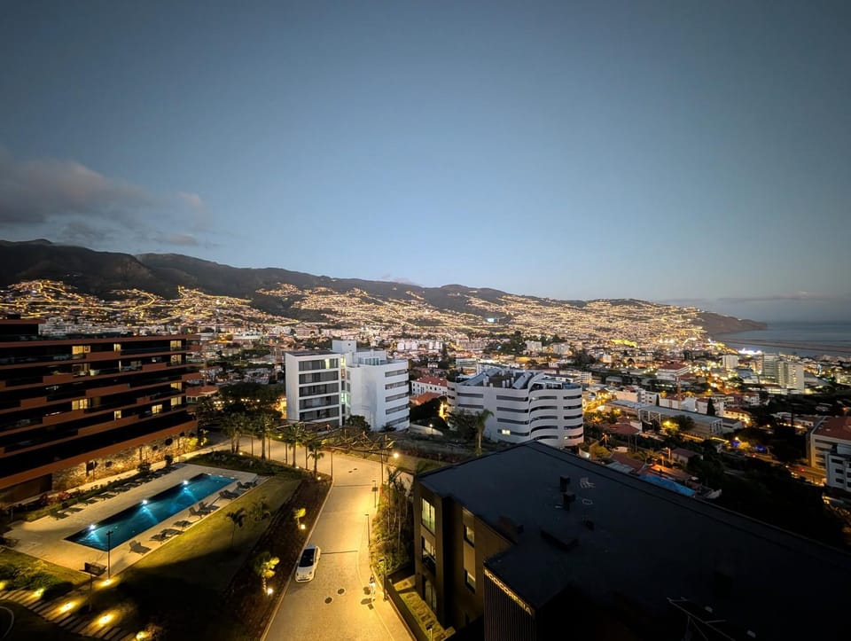 Night, View (from property/room), Balcony/Terrace, Balcony/Terrace, City view, Mountain view, Sea view, Swimming pool