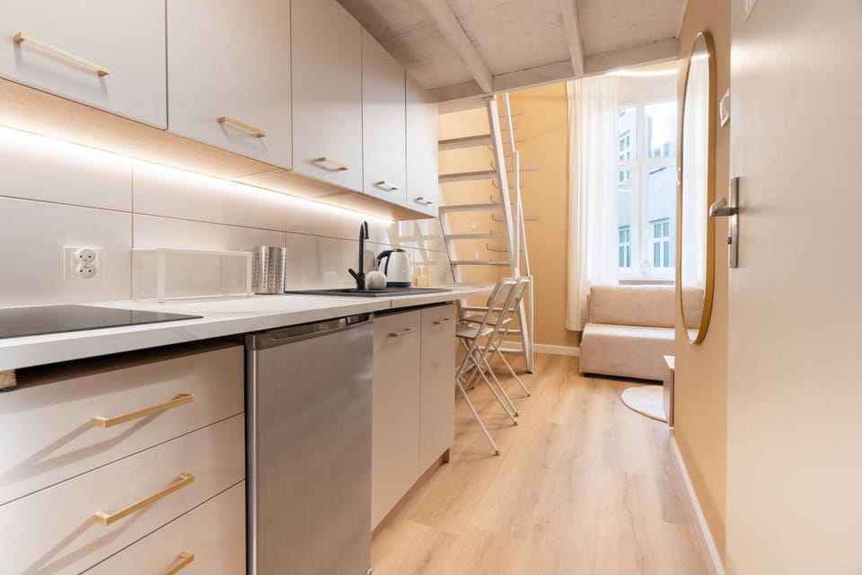 Kitchen or kitchenette, stove