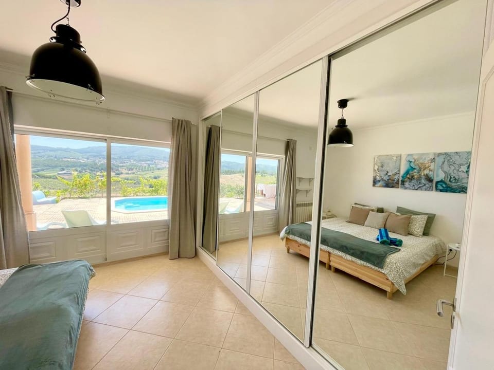 Bed, Natural landscape, Bedroom, Pool view, Swimming pool
