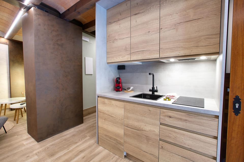 Kitchen or kitchenette, stove