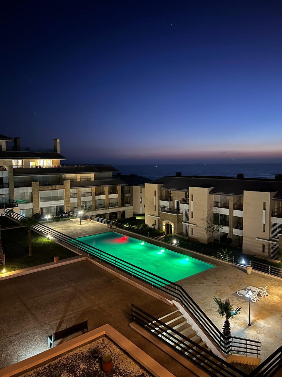 Property building, Night, View (from property/room), Balcony/Terrace, Swimming pool