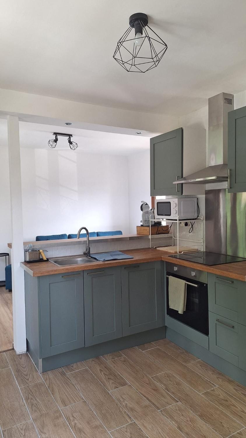 Kitchen or kitchenette, oven, stove