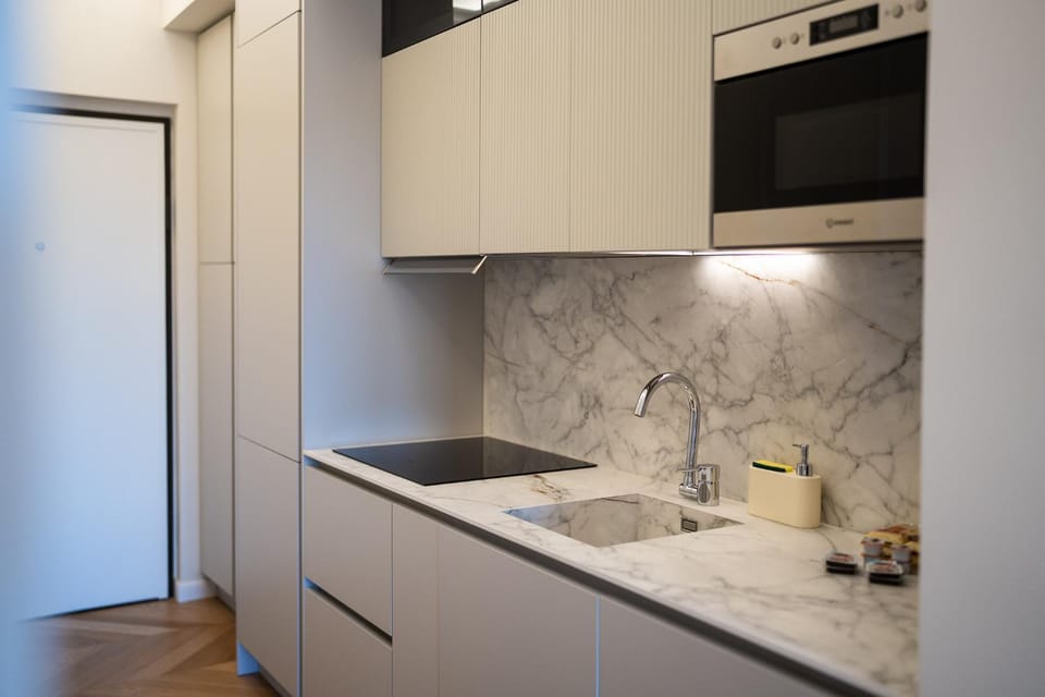 Kitchen or kitchenette, stove