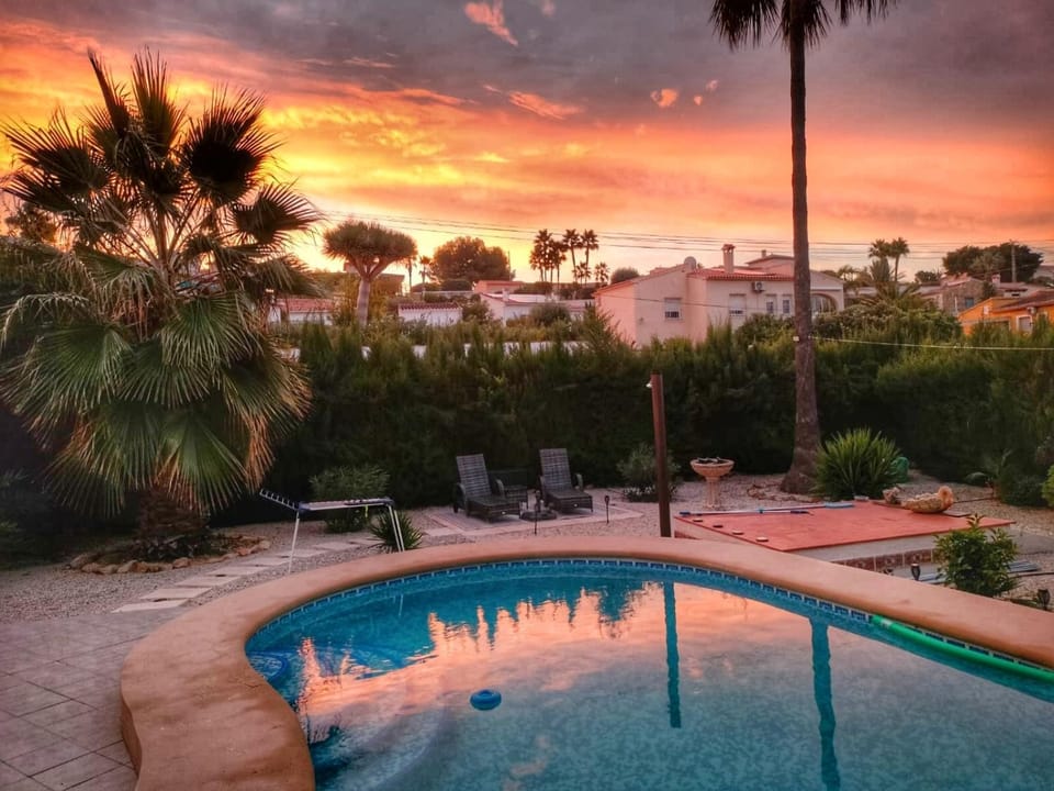 Garden, Swimming pool, Sunset, sunbed