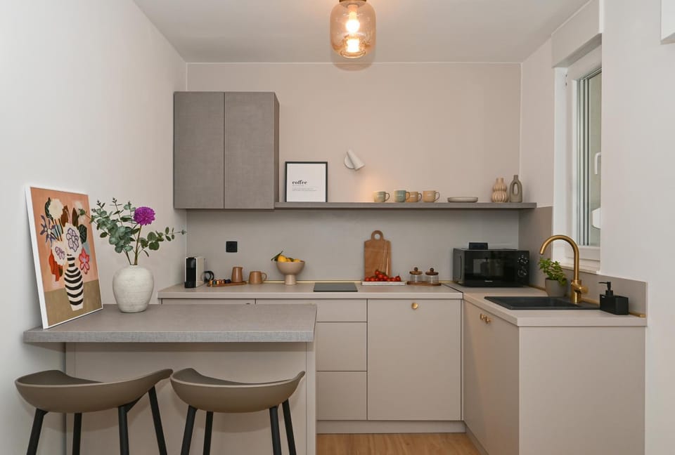 Coffee/tea facilities, Kitchen or kitchenette, stove, toaster
