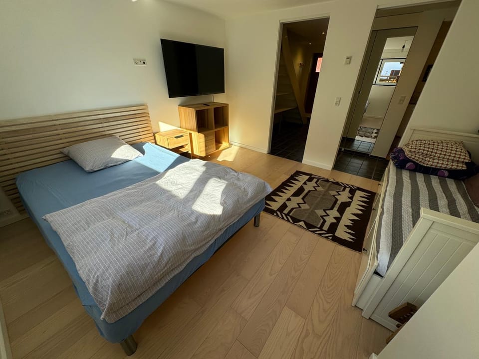 Communal lounge/ TV room, Bed, Living room, Seating area, Bedroom