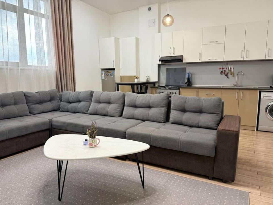 Kitchen or kitchenette, Living room, Seating area, stove