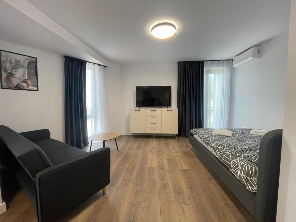 Bed, TV and multimedia, Living room, Seating area, Bedroom, air conditioner