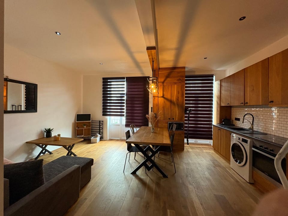 Kitchen or kitchenette, Living room, Seating area, Dining area, dishwasher, stove, washing machine
