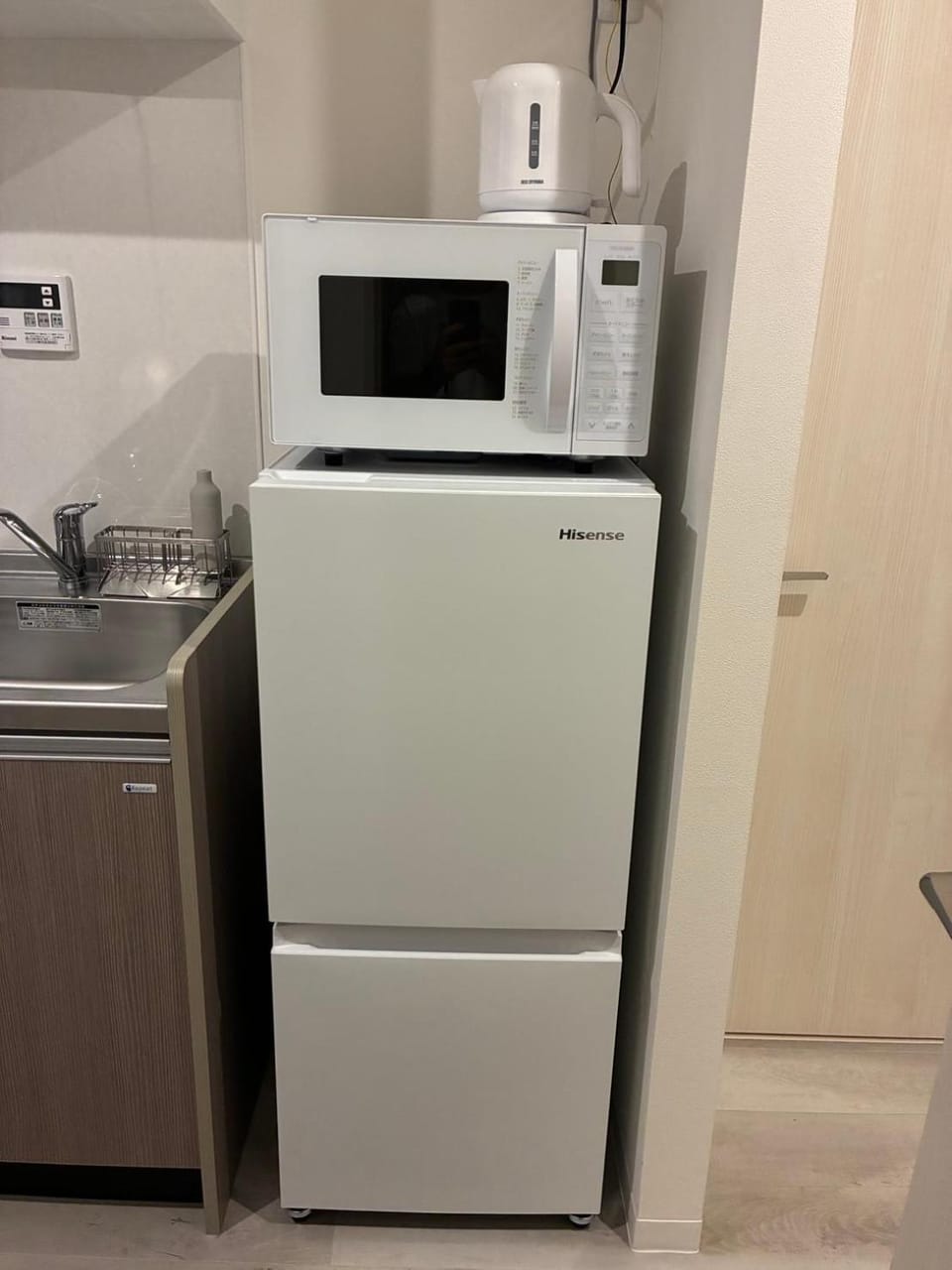 Kitchen or kitchenette, microwave