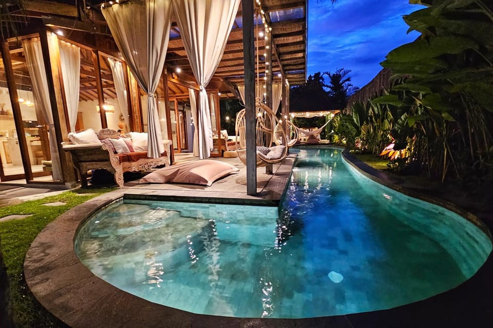 Patio, Night, Pool view, Swimming pool
