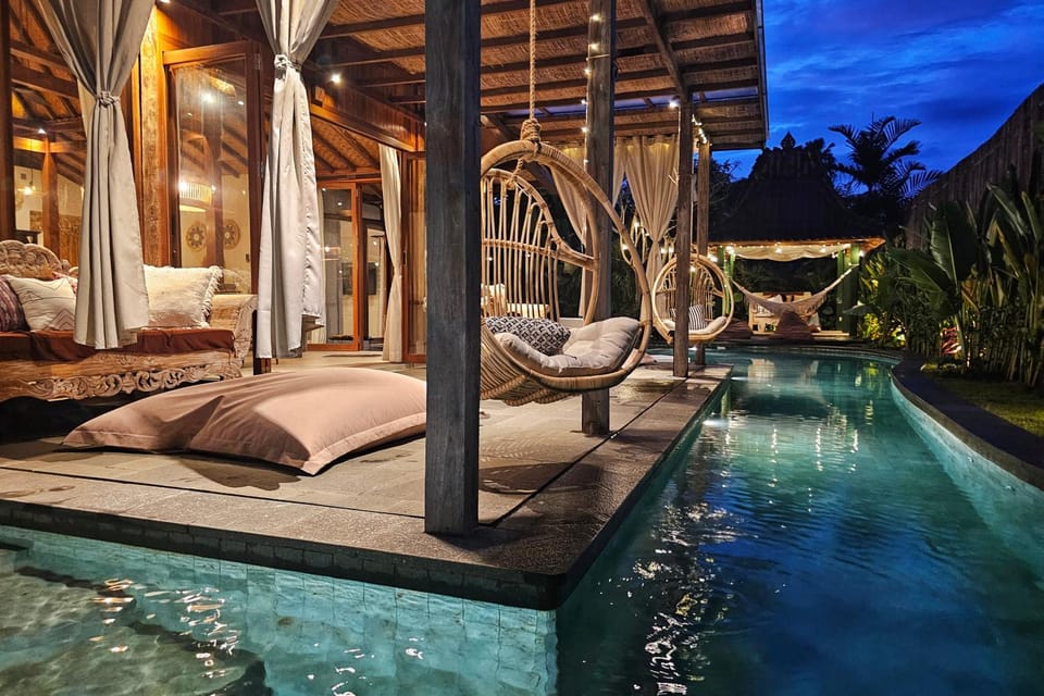 Patio, Night, Pool view, Swimming pool
