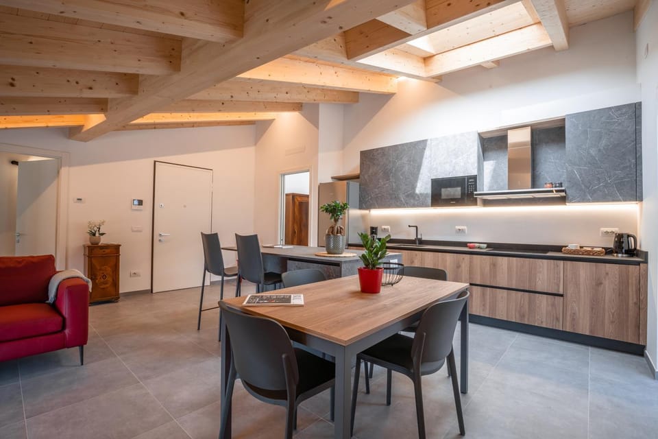 Kitchen or kitchenette, Living room, Seating area, Dining area, stove