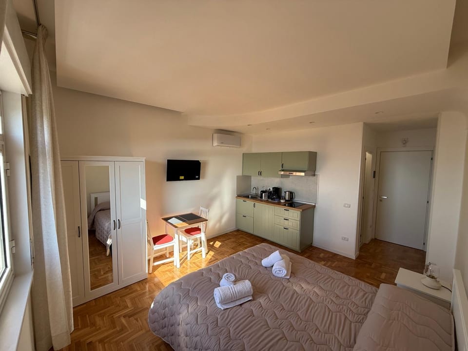 Bed, TV and multimedia, Kitchen or kitchenette, Photo of the whole room, Bedroom, minibar, towels, wardrobe