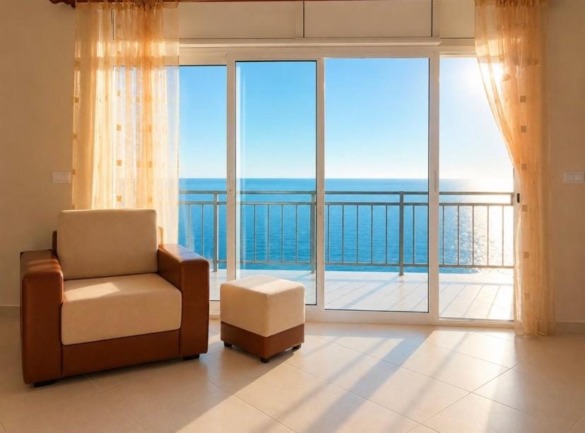 Natural landscape, View (from property/room), Living room, Sea view