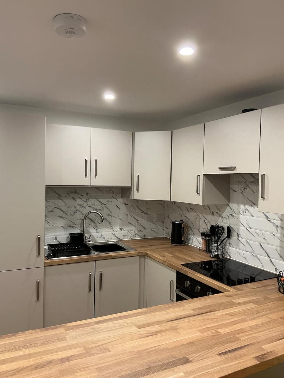 Kitchen or kitchenette, stove