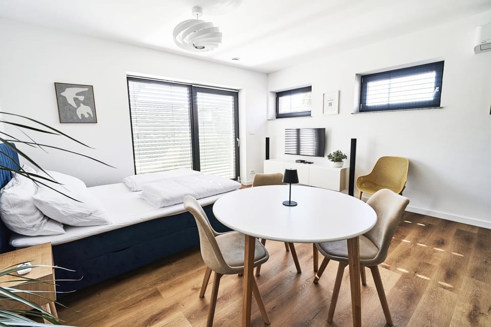 Bed, TV and multimedia, Kitchen or kitchenette, Living room, Photo of the whole room, Dining area, Bedroom