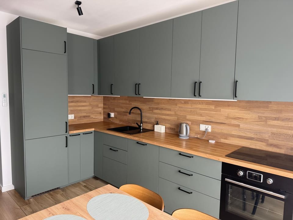 Kitchen or kitchenette, stove