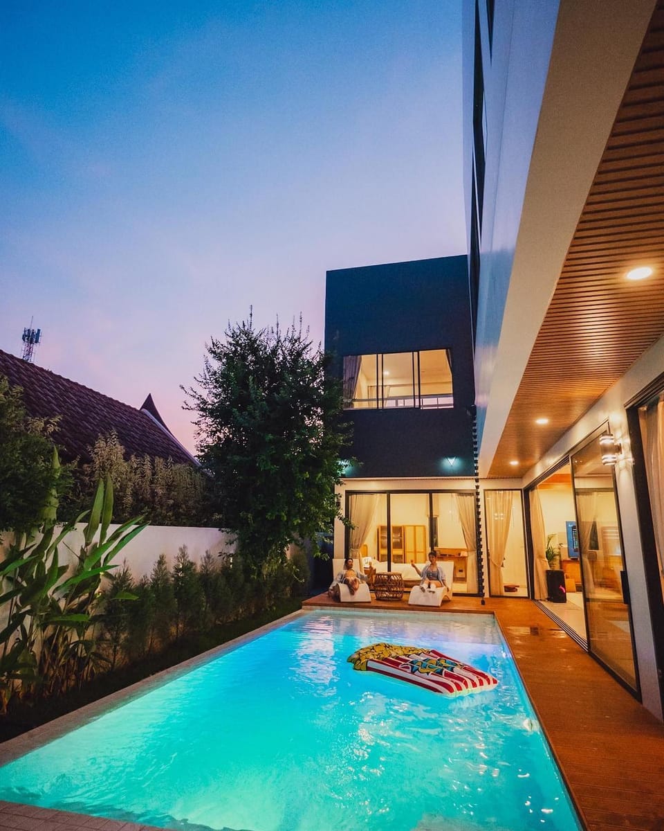 Property building, Night, Pool view, Swimming pool