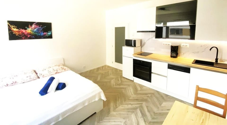 Kitchen or kitchenette, Bedroom, dishwasher, microwave, oven, stove