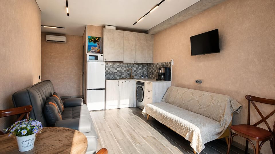 TV and multimedia, Kitchen or kitchenette, Living room, Seating area, air conditioner