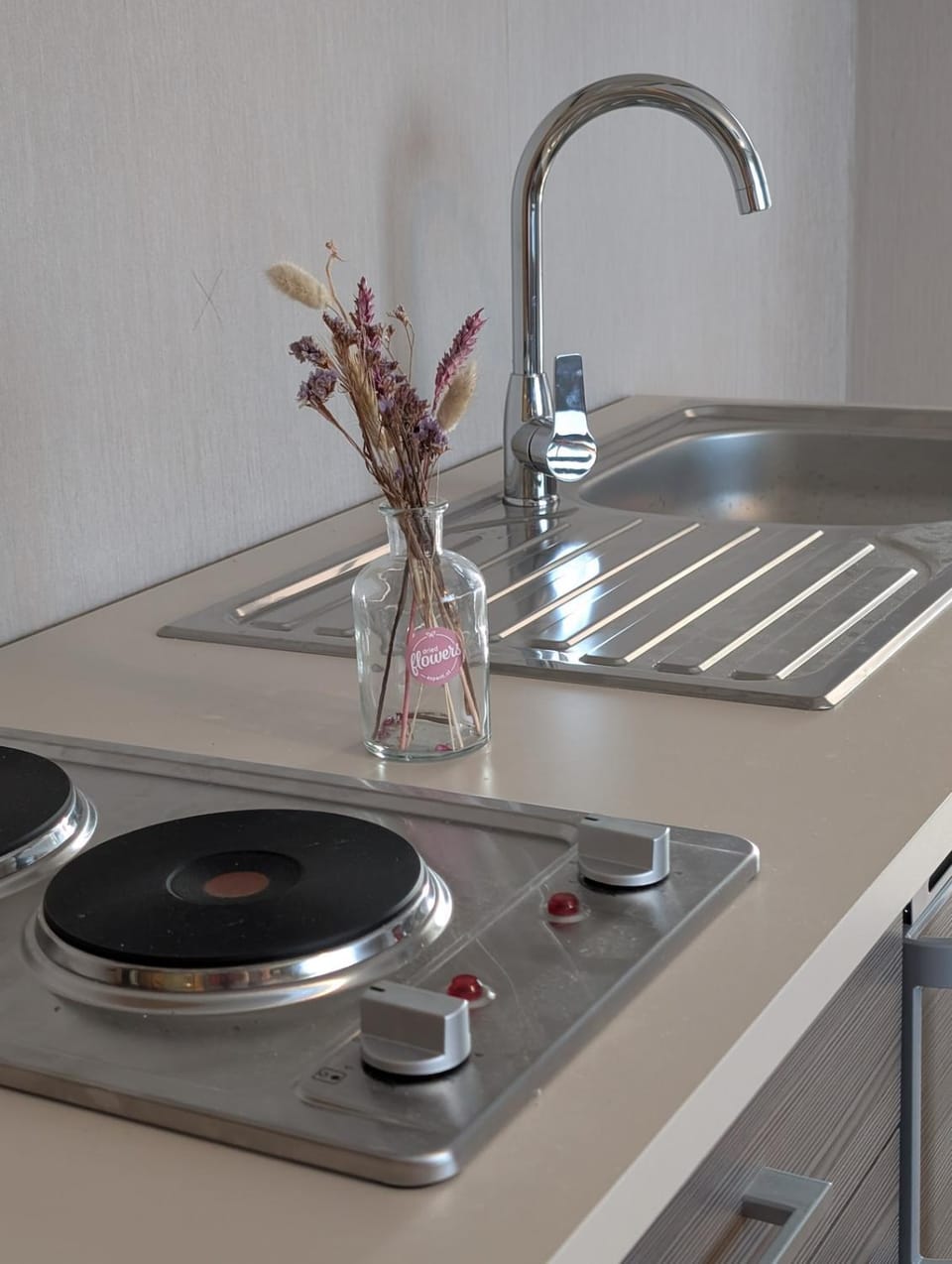 Kitchen or kitchenette, stove