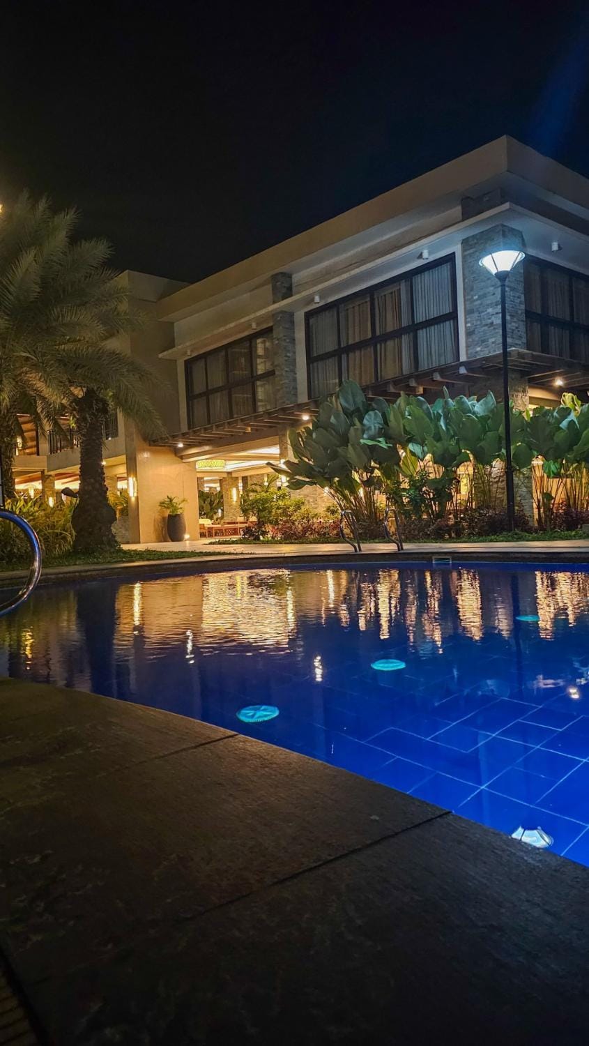 Property building, Night, Pool view, Swimming pool