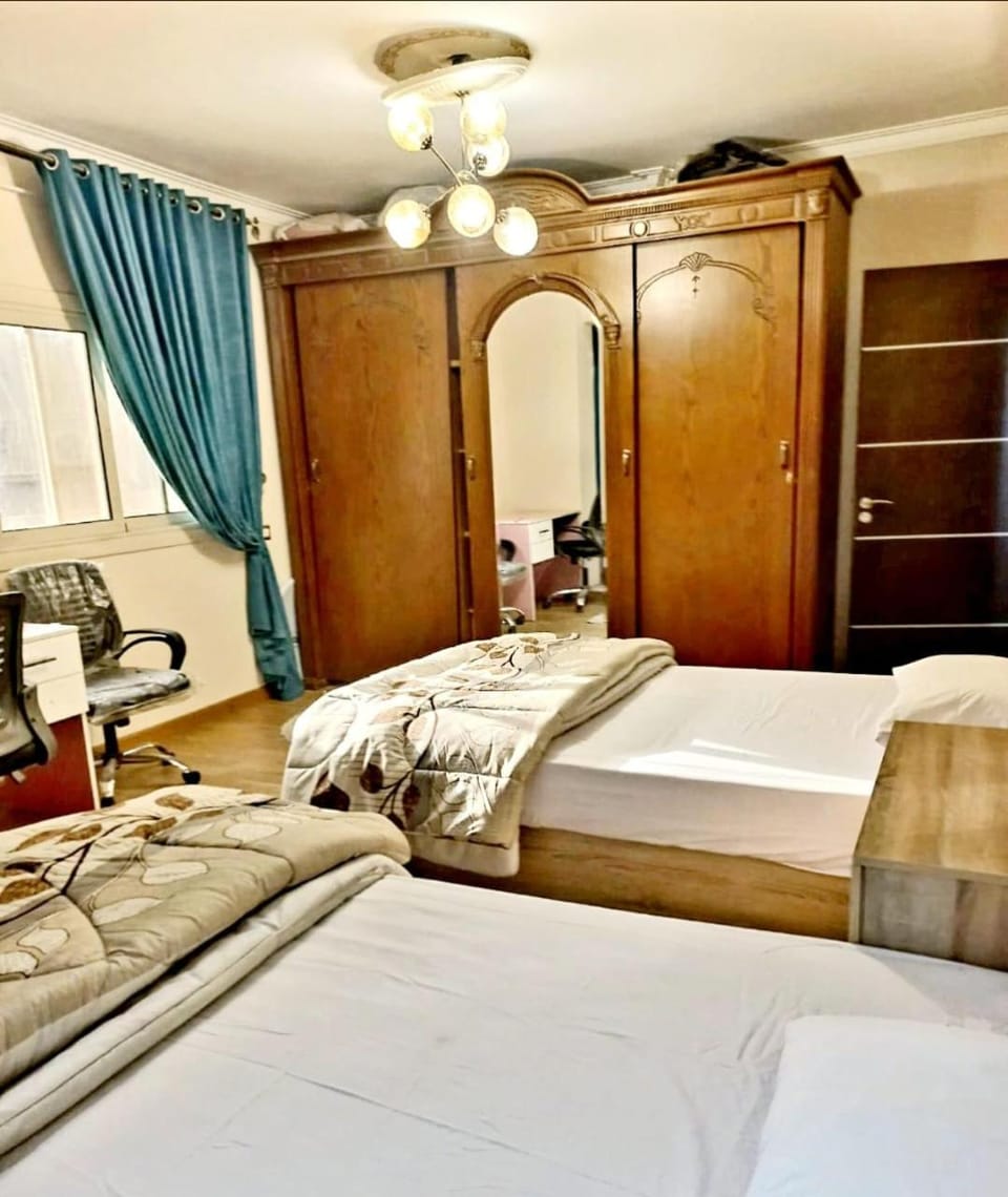 Bed, Bedroom, Garden view, wardrobe, air conditioner