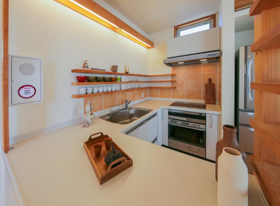 Kitchen or kitchenette, stove