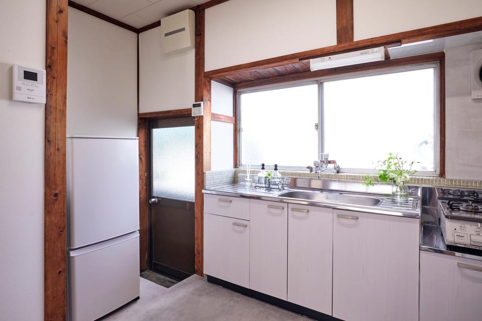 Kitchen or kitchenette, stove