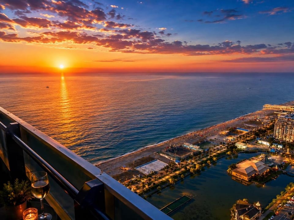 Nearby landmark, Day, Natural landscape, Bird's eye view, Beach, City view, Sea view, Sunrise, Sunset